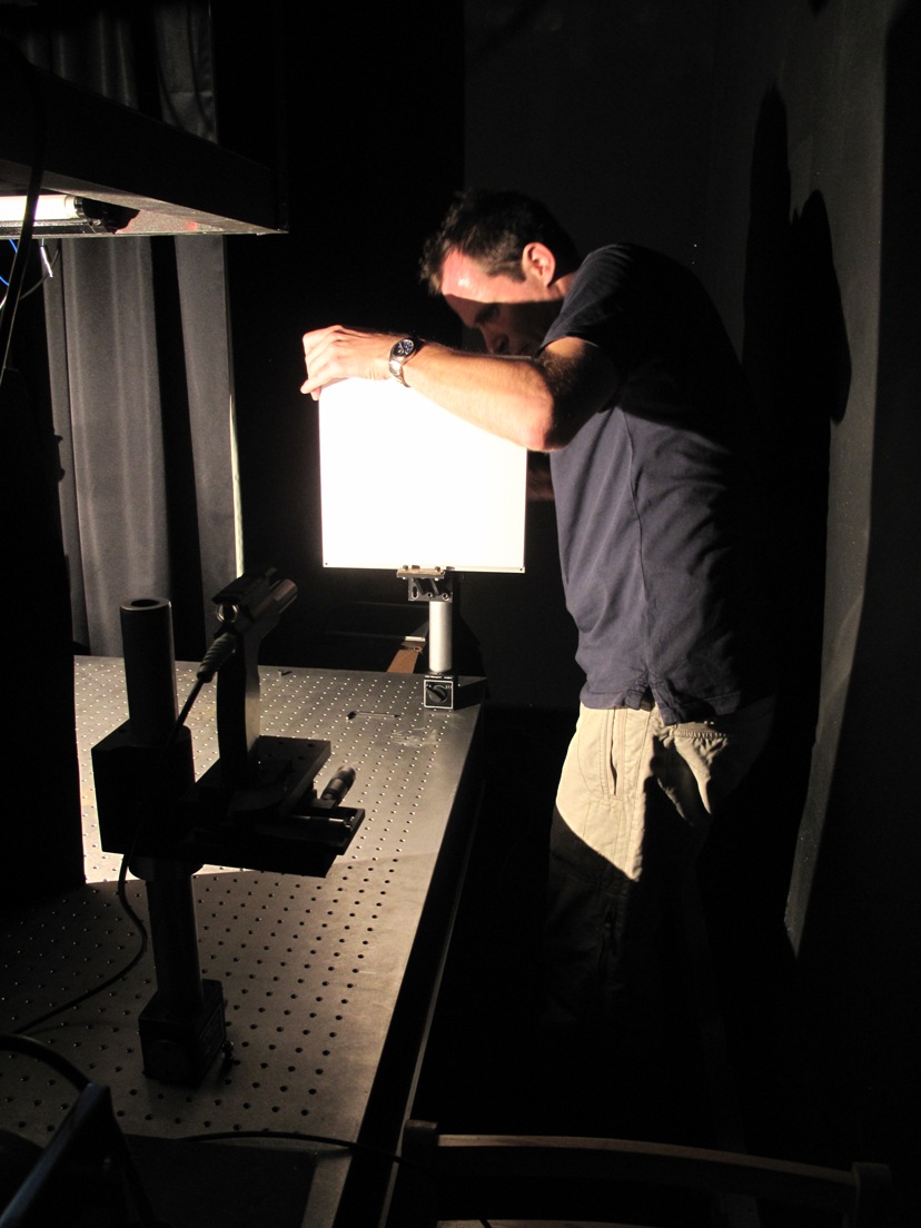 Andrew Deadman aligning one of the reflectance panels